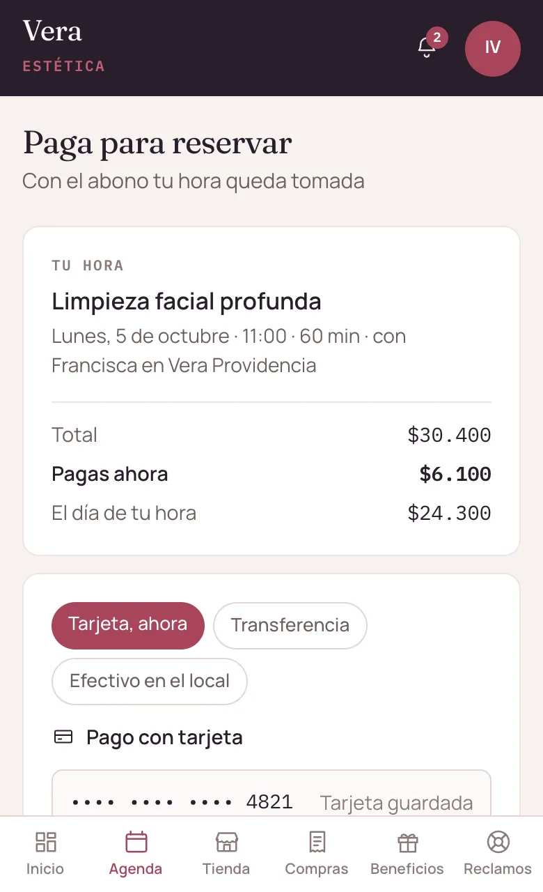 El pago del abono para dejar la hora tomada