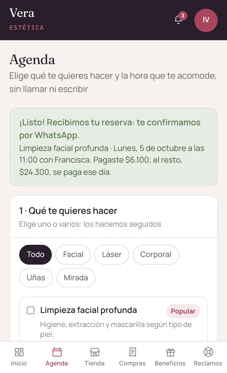 La reserva confirmada en el teléfono del cliente